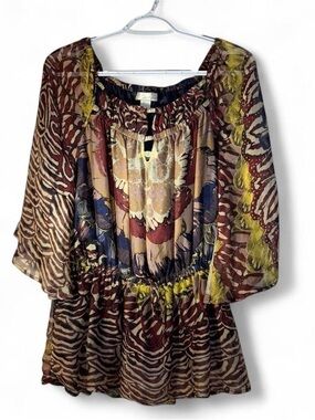 Trinity Multicolor Mixed Print Peasant Blouse